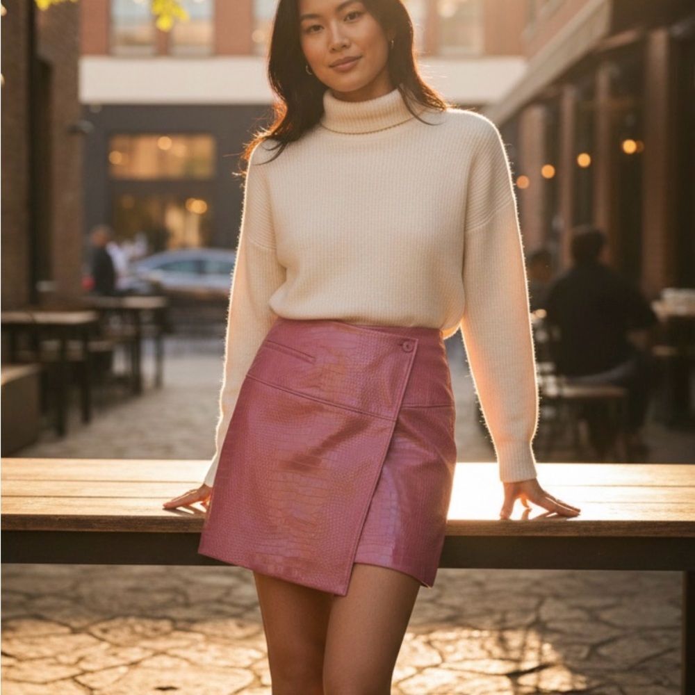 ✔️ Worthington Faux-Leather Faux-Wrap Reptile Embossed Mini Skirt